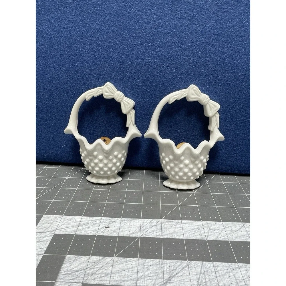 10 Hobnail White Burwood Baskets Vases Butterflies Mirror Wall Set MCM Vintage